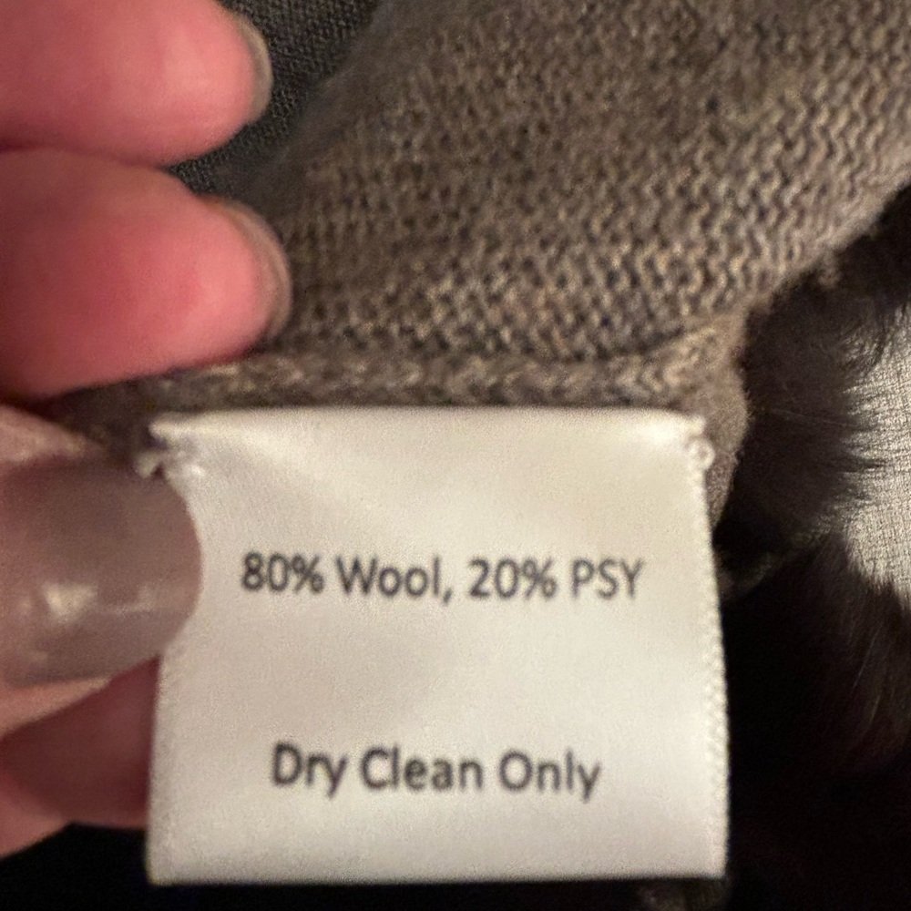 Vintage gray wool cape with genuine fox fur dark brown fur trim - Picture 4 of 4